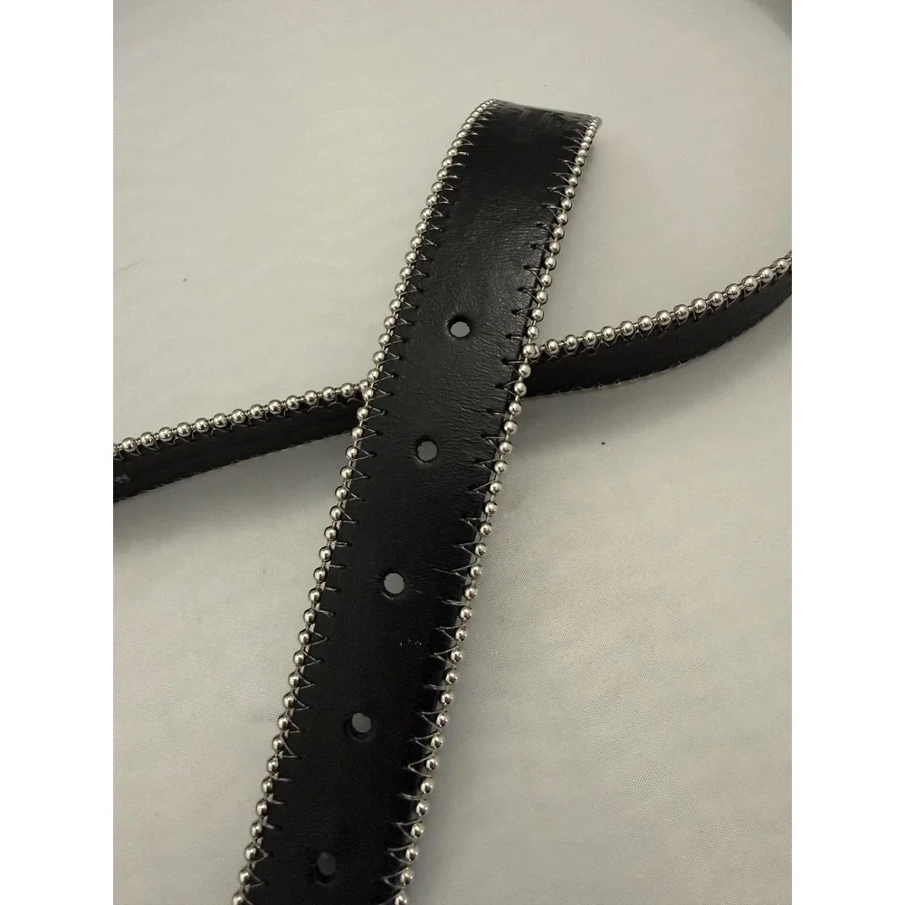 Harley Davidson Rhinestone Filigree Belt Genuine Leather 3W Black Large Buckle